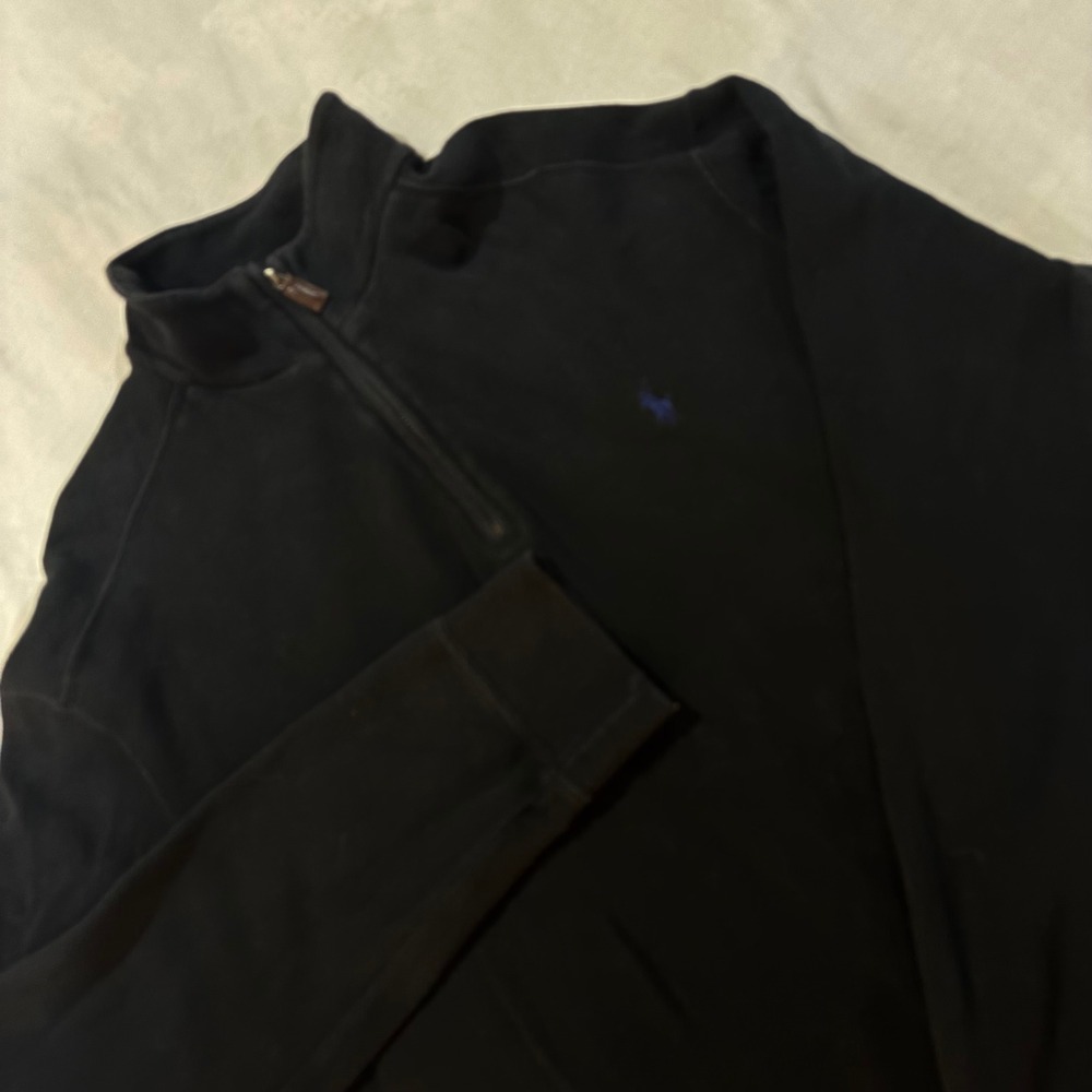 Polo Ralph Lauren Mens Black Ribbed Cotton Quarter Zip Pullover Sweater XL
